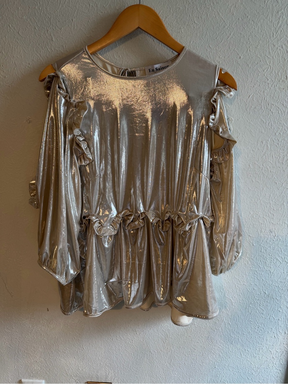 Metallic Champagne Ruffle-Back Blouse - Picture 2 of 6